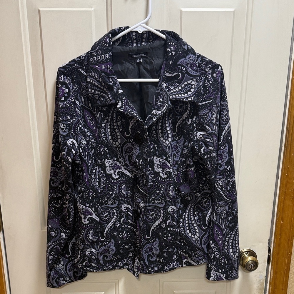 Notations Black and Purple Paisley  Button Up Jacket size L
